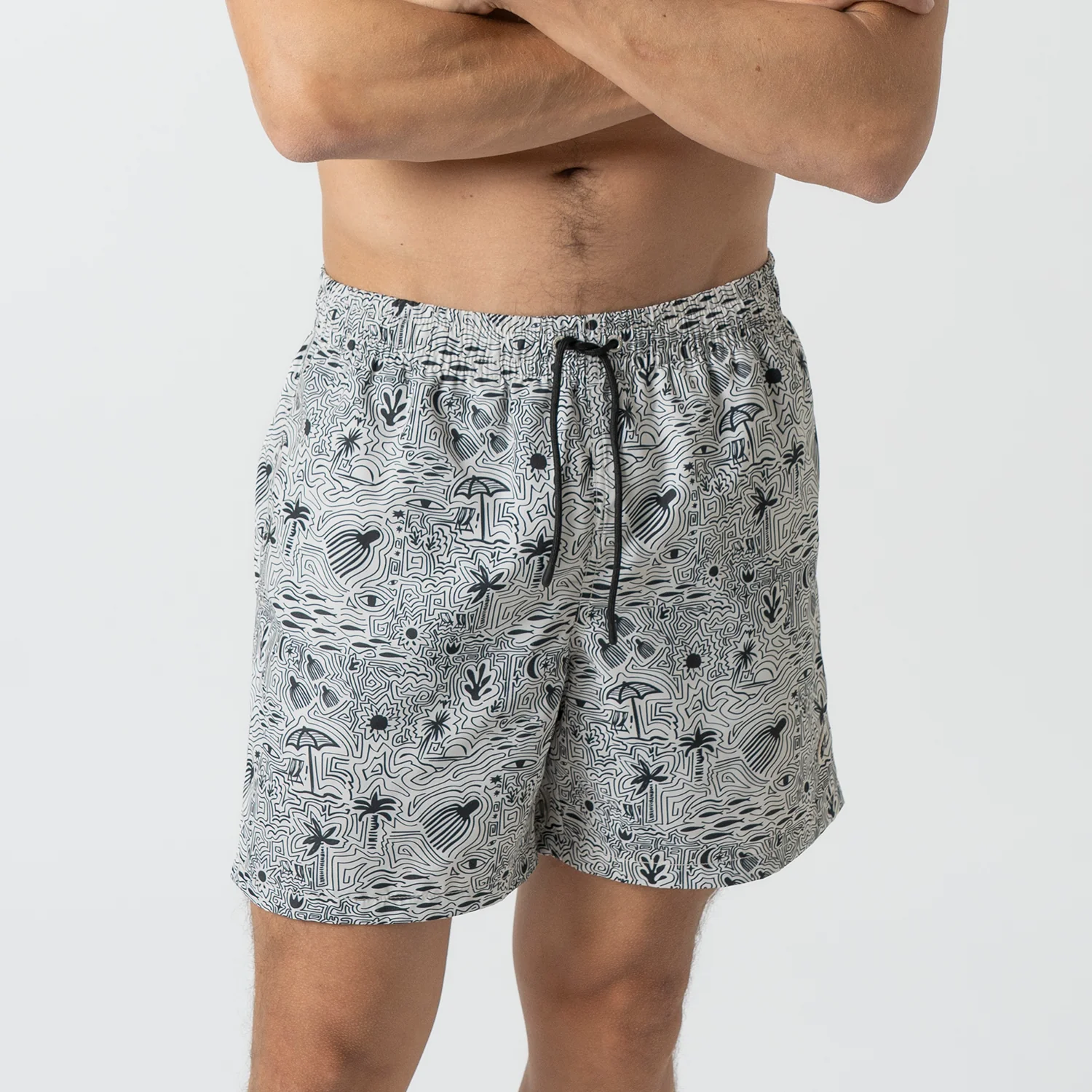 Beach Journal Swim Shorts - Off White Black - Image 3