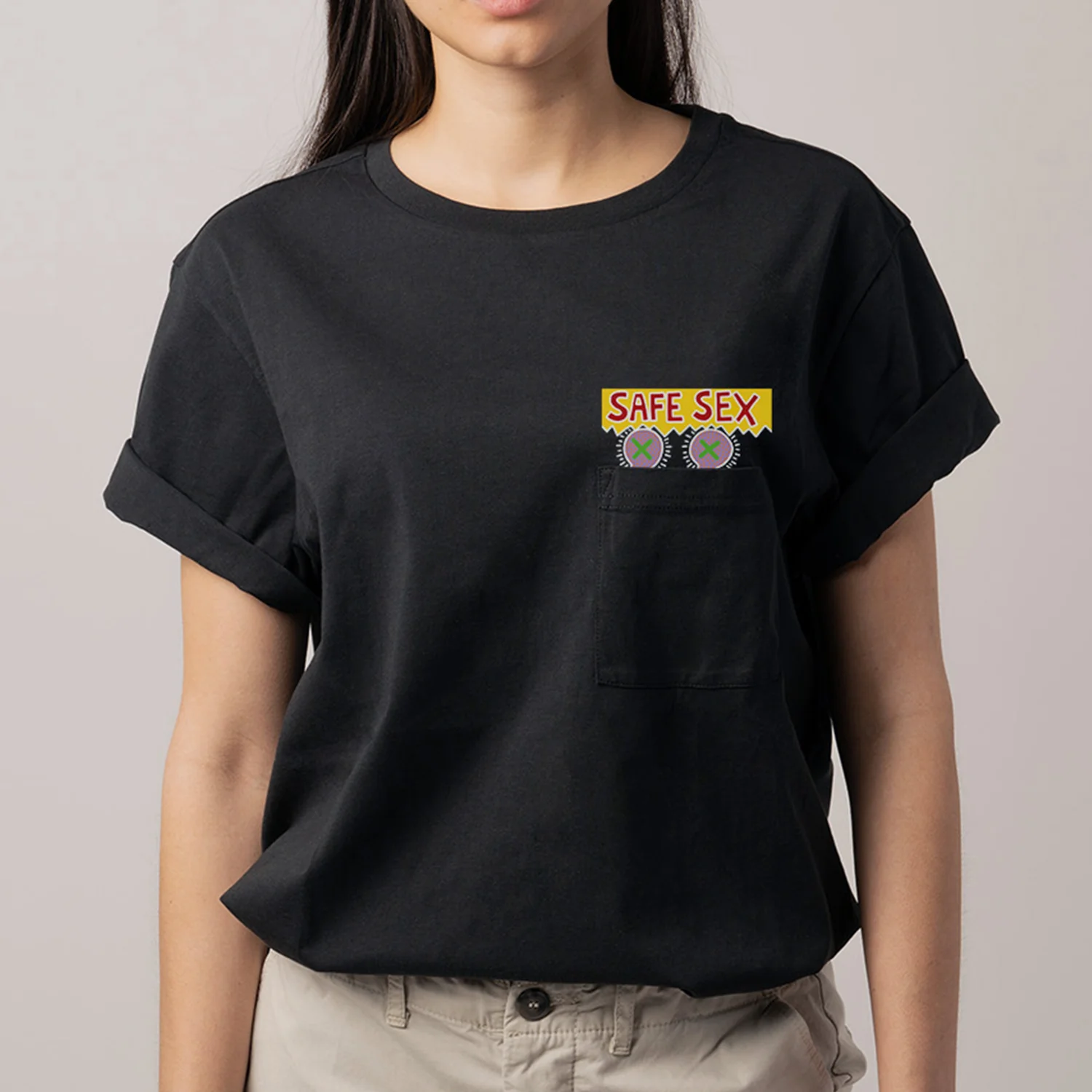 Safe Sex Pocket Tee - Black - Image 5